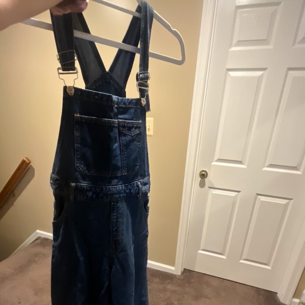 frayed denim overalls